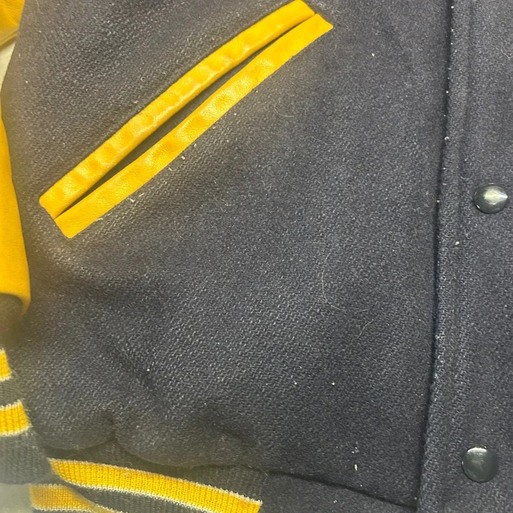 T&M Sportswear Teamsters Local 299 Varsity Jacket Navy Yellow Mens L Vintage